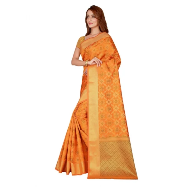 Generic Women's Kanjivaram Silk Saree with Blouse (Yellow, 5-6 Mtrs) - Image 3