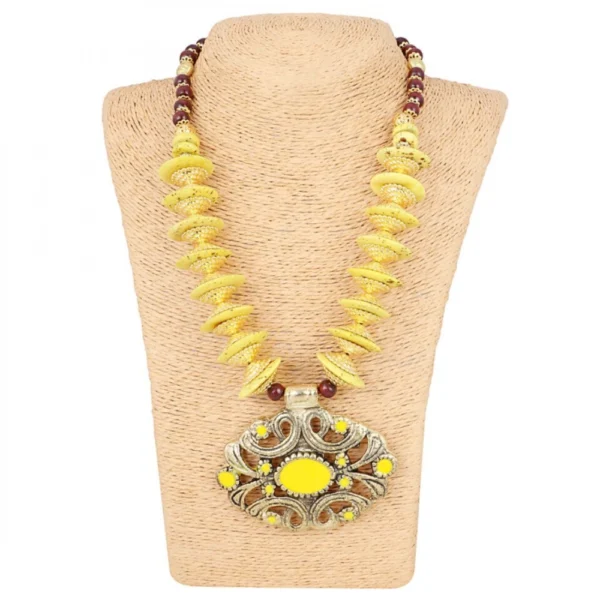 Designer Yellow and Golden Beads Necklace - Image 2