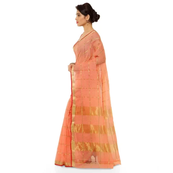 Generic Women's Kota Doria Cotton Saree With Blouse (Peach,6-3 Mtrs) - Image 2