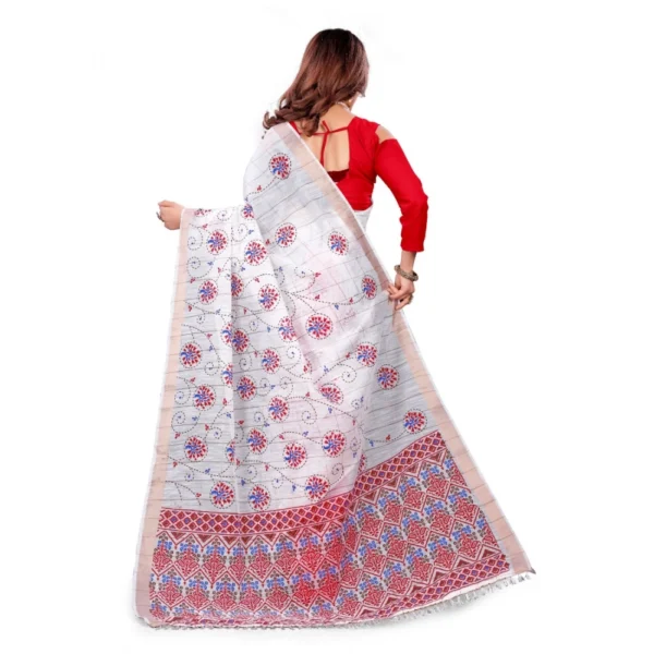 Generic Women's Cotton Blend Saree(White ,5-6Mtrs) - Image 2