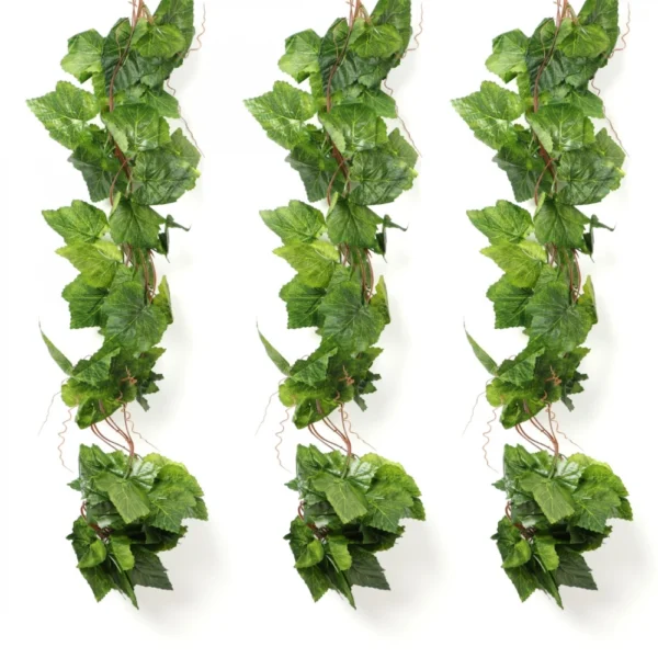 Generic Pack Of 5 Silk Polyester Artificial Grape Leaf Vine Hanging Garland Foliage Flowers Leaf Plants For Wall Decoration (Color: Green,Length: 15 Feet)