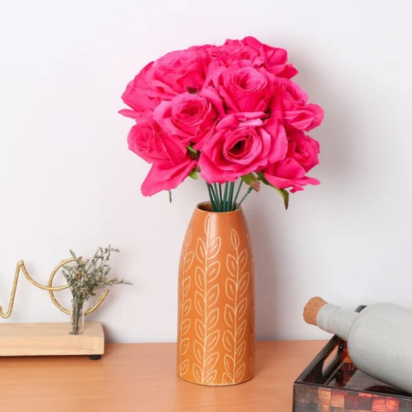 Generic Silk Polyester Artificial Rose Flowers Bunch Bouquet Of 12 Roses For Home Decoration (Color: Pink,Length: 17 Inches) - Image 2