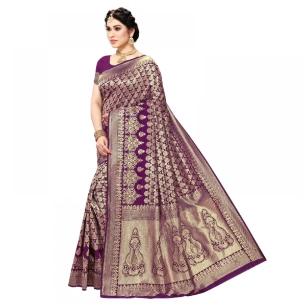 Generic Women's Jacquard Silk Kanjivaram Jacquard Silk Saree With Blouse (Jamli, 5-6 Mtrs) - Image 3