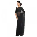 Generic Women's Georgette Plain Saree With Blouse (Black, 5-6 Mtrs)