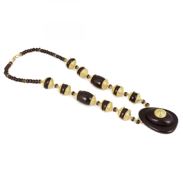 Generic Women's Designer Dark Brown and Golden Beads South Style Necklace (Color: Black) - Image 4