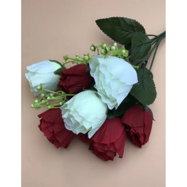 Generic Artificial Rose Flowers Bunch Bouquet Of 7 Roses For Home Decoration (Color: Multi, Material: Silk Polyester)