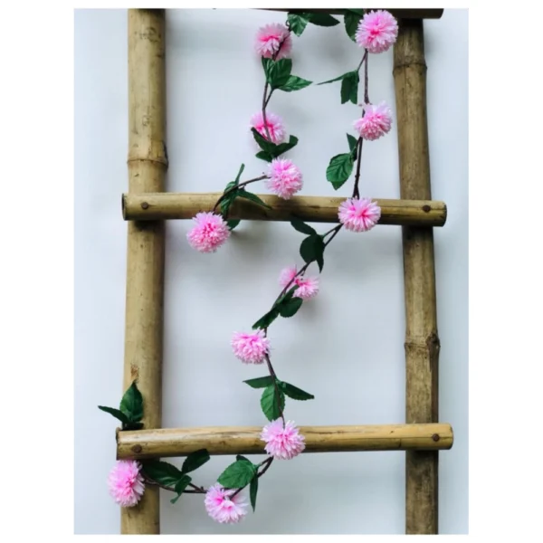 Generic Artificial Light Pink Chrysanthemum Dahlia Flower Vine Creeper With Big Green Leaves For Home Decoraton (Color: LightPink, Material: Silk Polyester) - Image 2