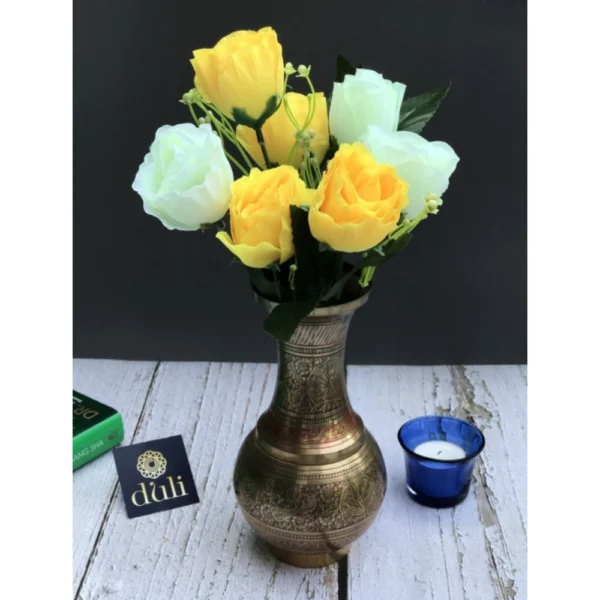 Generic Artificial Rose Flowers Bunch Bouquet Of 7 Roses For Home Decoration (Color: Yellow, Material: Silk Polyester)