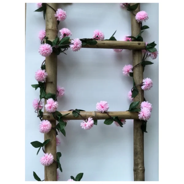 Generic Artificial Light Pink Chrysanthemum Dahlia Flower Vine Creeper With Big Green Leaves For Home Decoraton (Color: LightPink, Material: Silk Polyester) - Image 3