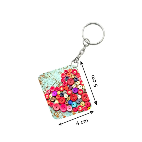 Generic Pack Of 3_ Heart Shape Decorated With Buttons One Side Printed Rectangle Designer Keychain (Multi Color) - Image 2