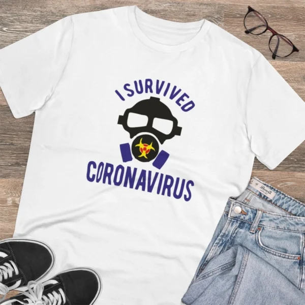 Generic Men's PC Cotton I Survived Coronavirus Printed T Shirt (Color: White, Thread Count: 180GSM) - Image 4