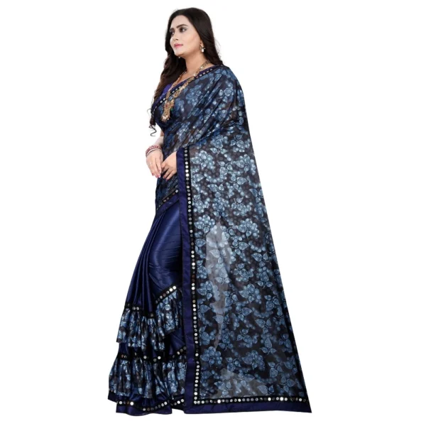 Generic Women's Lycra Blend Saree with Blouse (Blue, 5-6 Mtrs) - Image 3