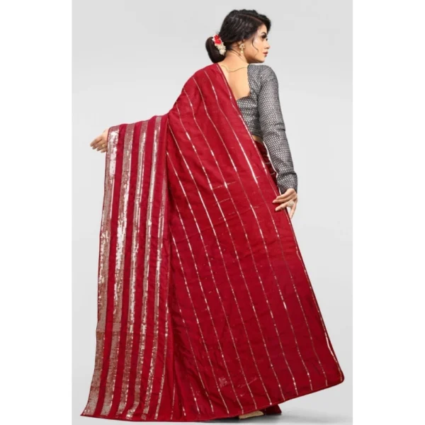 Generic Women's Vichitra Saree with Blouse (Red, 5-6 Mtrs) - Image 2