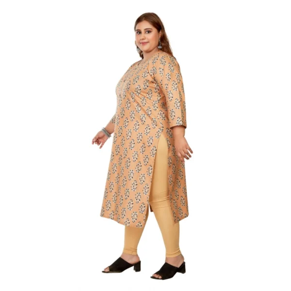 Generic Women's Casual 3/4th Sleeve Golden Foil Printed Pure Cotton Straight Kurti (Light Orange) - Image 5