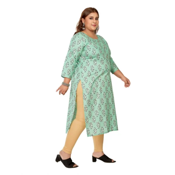 Generic Women's Casual 3/4th Sleeve Golden Foil Printed Pure Cotton Straight Kurti (Pista Green) - Image 7