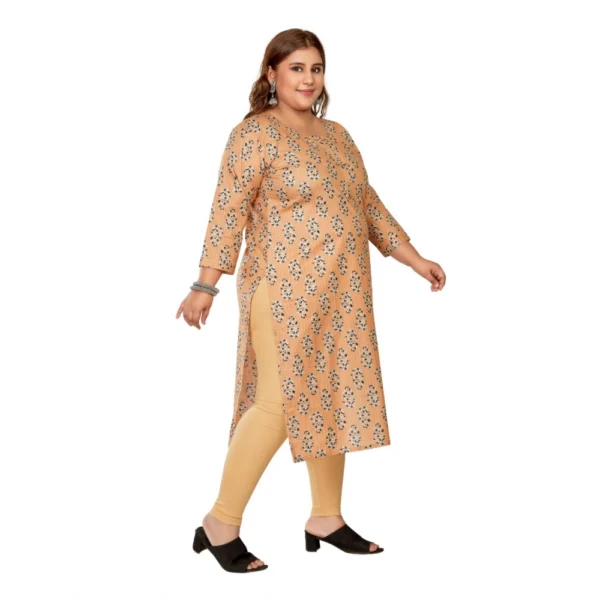 Generic Women's Casual 3/4th Sleeve Golden Foil Printed Pure Cotton Straight Kurti (Light Orange) - Image 7