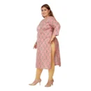 Generic Women's Casual 3/4th Sleeve Golden Foil Printed Pure Cotton Straight Kurti (Corel Pink)