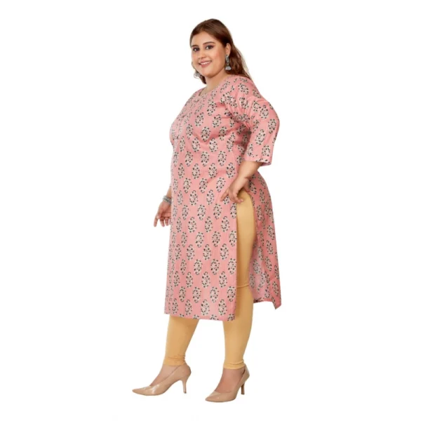 Generic Women's Casual 3/4th Sleeve Golden Foil Printed Pure Cotton Straight Kurti (Corel Pink) - Image 5