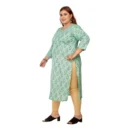 Generic Women's Casual 3/4th Sleeve Golden Foil Printed Pure Cotton Straight Kurti (Pista Green)