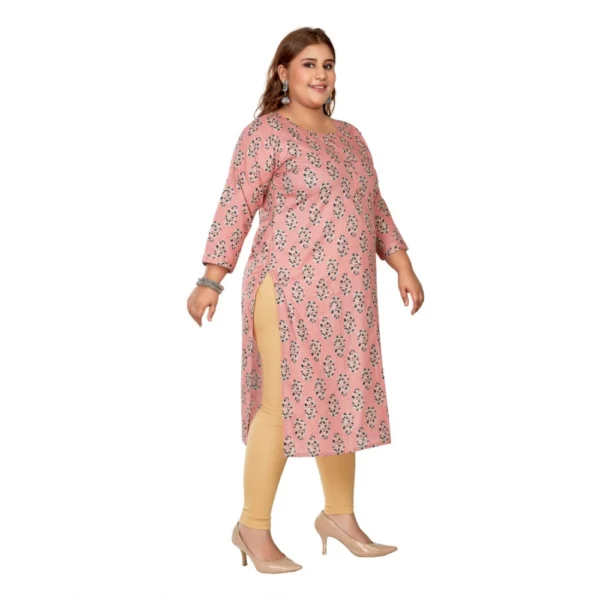 Generic Women's Casual 3/4th Sleeve Golden Foil Printed Pure Cotton Straight Kurti (Corel Pink) - Image 7