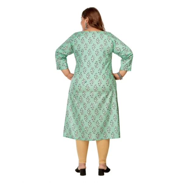 Generic Women's Casual 3/4th Sleeve Golden Foil Printed Pure Cotton Straight Kurti (Pista Green) - Image 4