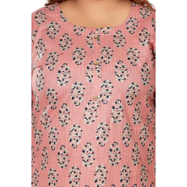 Generic Women's Casual 3/4th Sleeve Golden Foil Printed Pure Cotton Straight Kurti (Corel Pink) - Image 3