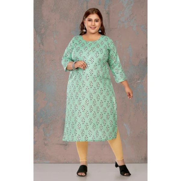 Generic Women's Casual 3/4th Sleeve Golden Foil Printed Pure Cotton Straight Kurti (Pista Green) - Image 2