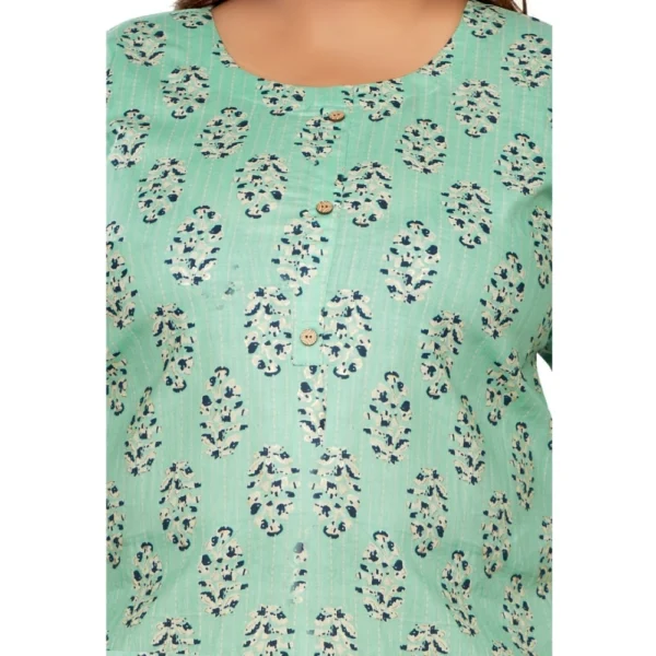 Generic Women's Casual 3/4th Sleeve Golden Foil Printed Pure Cotton Straight Kurti (Pista Green) - Image 3