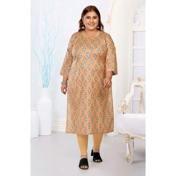 Generic Women's Casual 3/4th Sleeve Golden Foil Printed Pure Cotton Straight Kurti (Light Orange) - Image 2