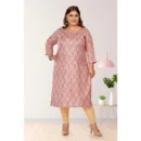 Generic Women's Casual 3/4th Sleeve Golden Foil Printed Pure Cotton Straight Kurti (Corel Pink)