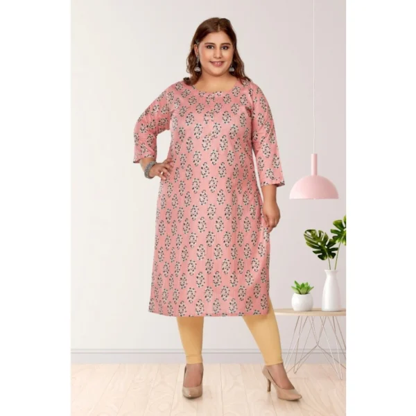 Generic Women's Casual 3/4th Sleeve Golden Foil Printed Pure Cotton Straight Kurti (Corel Pink) - Image 2