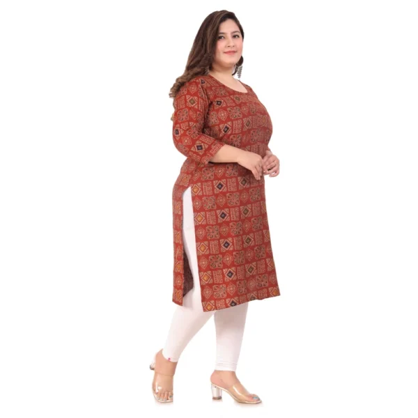 Generic Women's Office wear Designer Printed Capsule Straight Kurti (Maroon) - Image 5