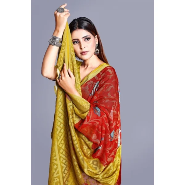 Generic Women's Viscose Rayon Printed Saree With Unstitched Blouse (Red) - Image 2