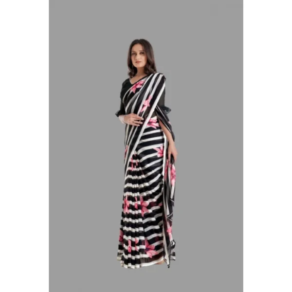 Generic Women's Georgette Printed Saree With Unstitched Blouse (Black) - Image 4