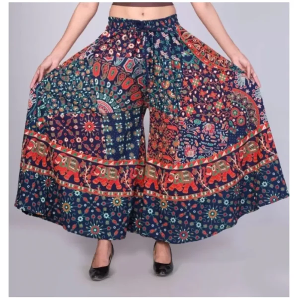 Generic Women's Cotton Jaipur Printed Elastic Palazzo Pant (Blue, Free Size) - Image 3