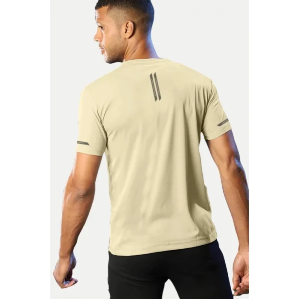 Generic Men's Casual Half sleeve Solid Polyester Crew Neck T-shirt (Sand) - Image 2