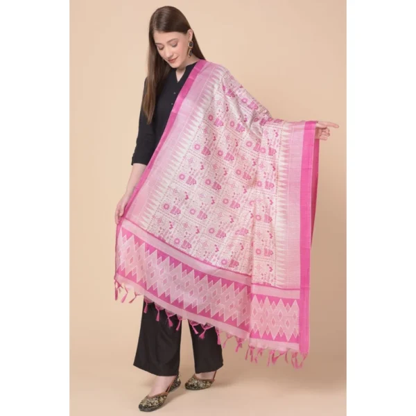 Generic Women's Art Silk Printed Dupatta (Pink, Length: 2.25 to 2.50 Mtr) - Image 5