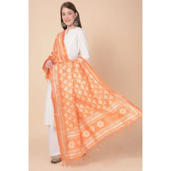 Generic Women's Art Silk Printed Dupatta (Orange, Length: 2.25 to 2.50 Mtr) - Image 3