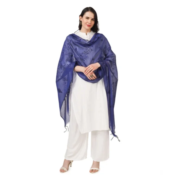 Generic Women's Cotton Embroidered Dupatta (Blue, Length: 2.25 to 2.50 Mtr) - Image 2