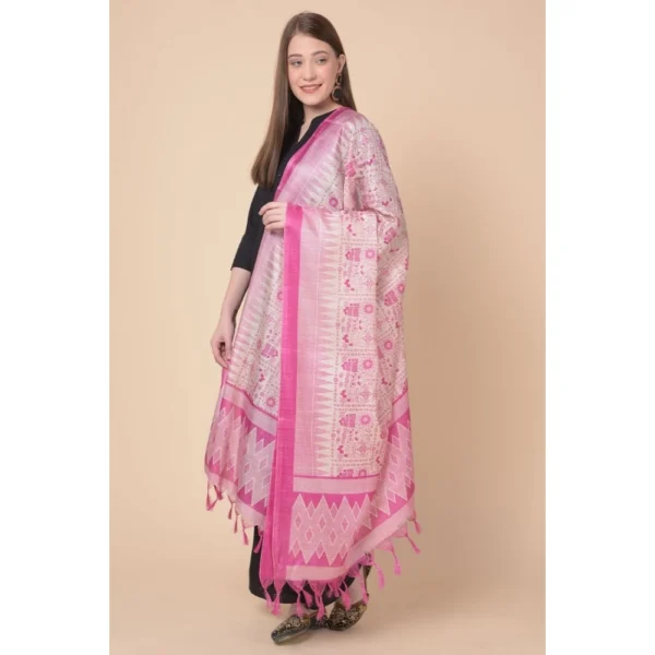 Generic Women's Art Silk Printed Dupatta (Pink, Length: 2.25 to 2.50 Mtr) - Image 2