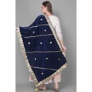 Generic Women's Velvet Gotta Patti Dupatta (Navy, Length: 2.25 to 2.50 Mtr)