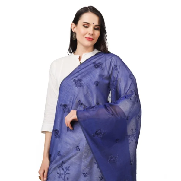 Generic Women's Cotton Embroidered Dupatta (Blue, Length: 2.25 to 2.50 Mtr) - Image 4