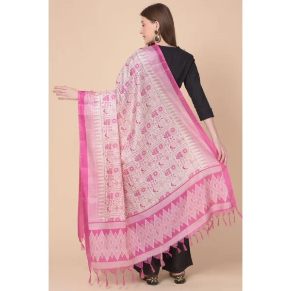 Generic Women's Art Silk Printed Dupatta (Pink, Length: 2.25 to 2.50 Mtr) - Image 4