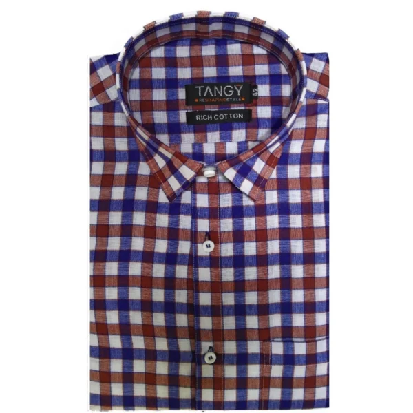 Generic Men's Cotton Lycra Full Sleeve Checked Casual Shirt (Maroon Blue) - Image 3