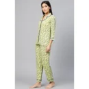 Generic Women's Casual 3/4 Sleeve Floral Printed Rayon Shirt With Pyjama Pant Night Suit Set (Green)