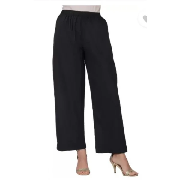 Generic Women's Casual Cotton Cambric Solid Elastic Palazzo Trousers (Black) - Image 3