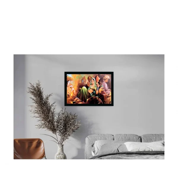 Generic Rajasthani Village Modern Art Painting with Synthetic Photo Frame (Multicolor) - Image 2