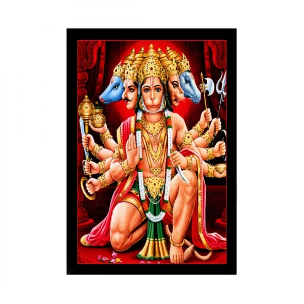 Generic Panchmukhi hanuman Painting with Synthetic Photo Frame (Multicolor)