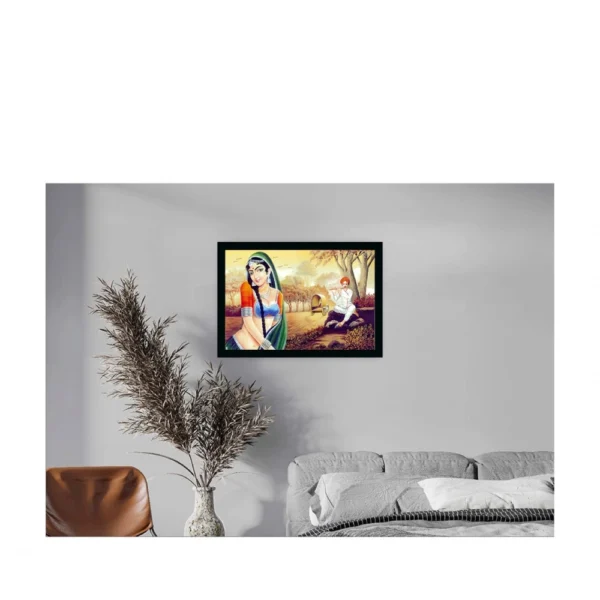 Generic Rajasthani Village Modern Art Painting with Synthetic Photo Frame (Multicolor) - Image 2