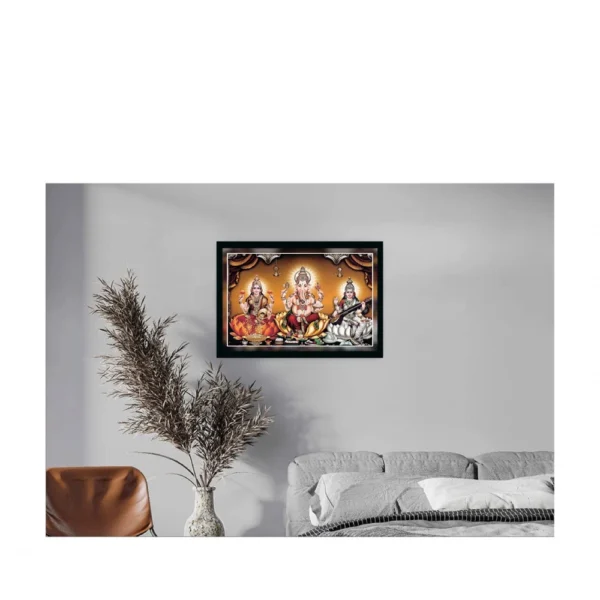 Generic Laxmi Ganesh Saraswati Painting with Synthetic Photo Frame (Multicolor) - Image 2